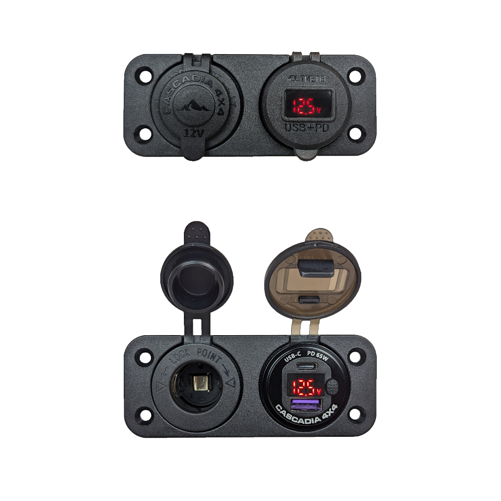 This is the 12v accessory kit for the cascadia 4x4 vss system 2.0. Use this to charge solar generators, smartphones, and power stations.