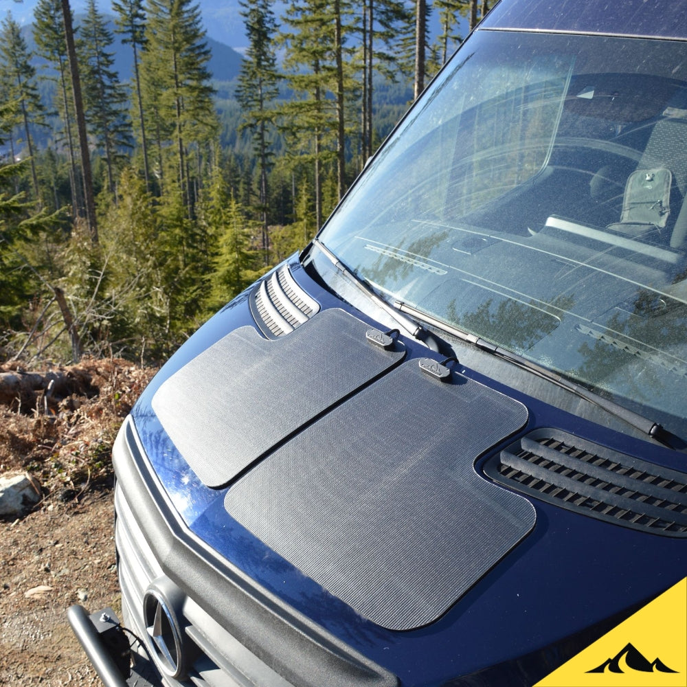 Hood / bonnet solar panel by cascadia 4x4 for the mercedes-benz sprinter van. Perfect for van life.
