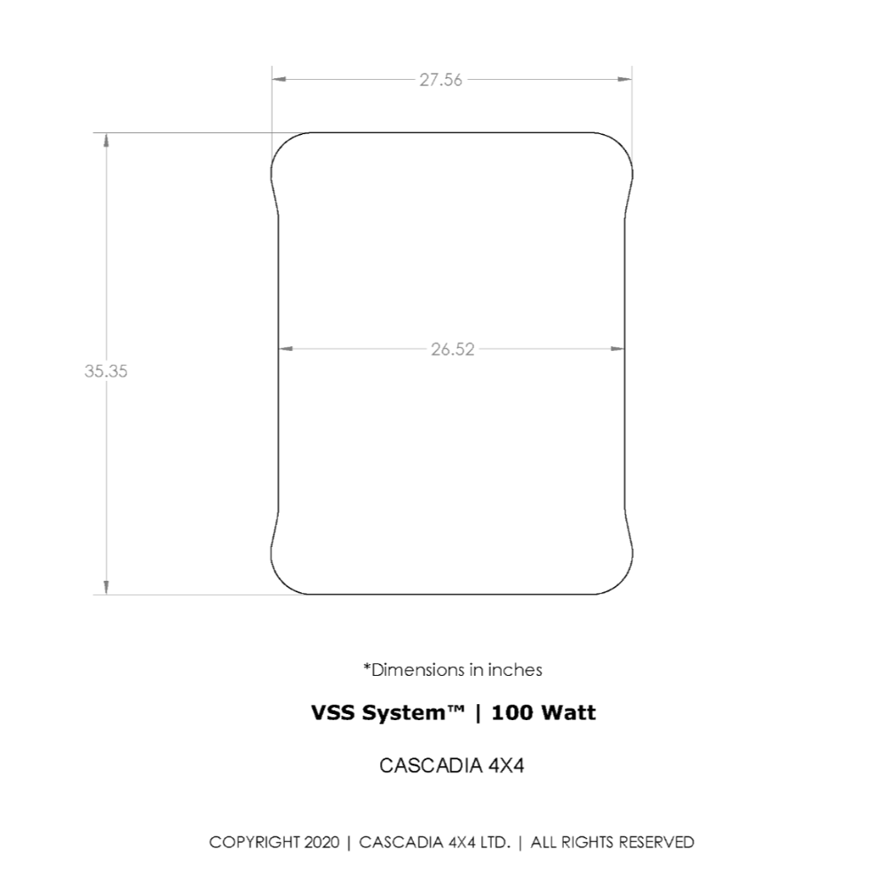 dimensions of the 100 watt universal vss 1.0 solar panel from cascadia 4x4