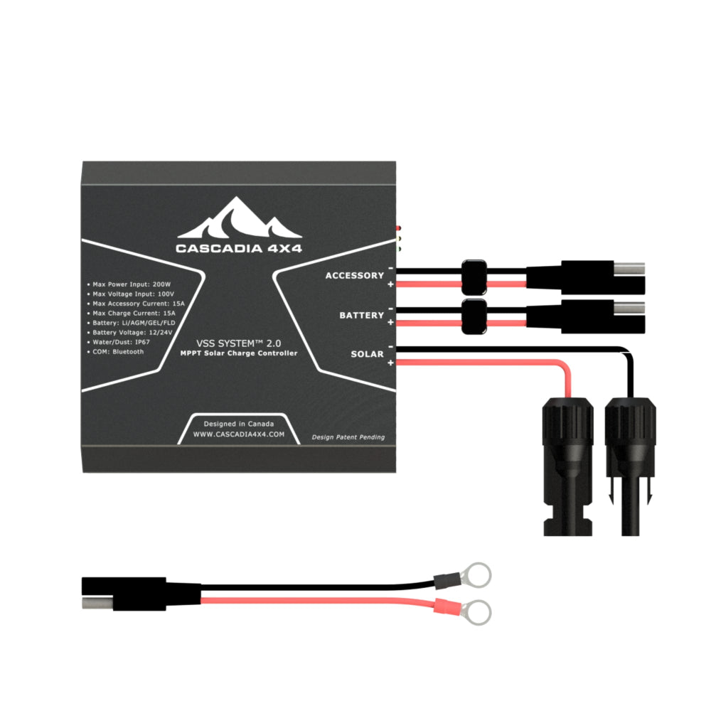 The 15A Waterproof, bluetooth, MPPT solar charge controller from Cascadia 4x4. For the VSS System 2.0