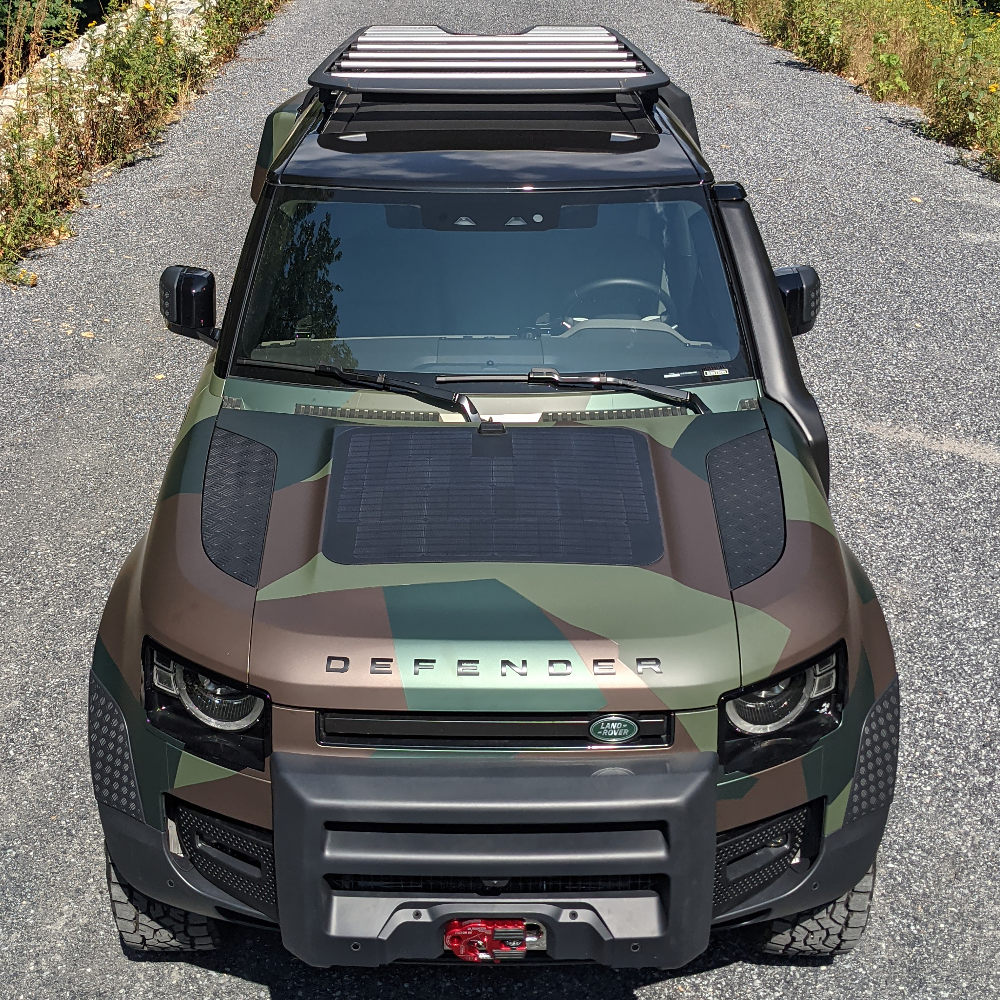 Cascadia 4x4 hood solar panel system for the new land rover defender