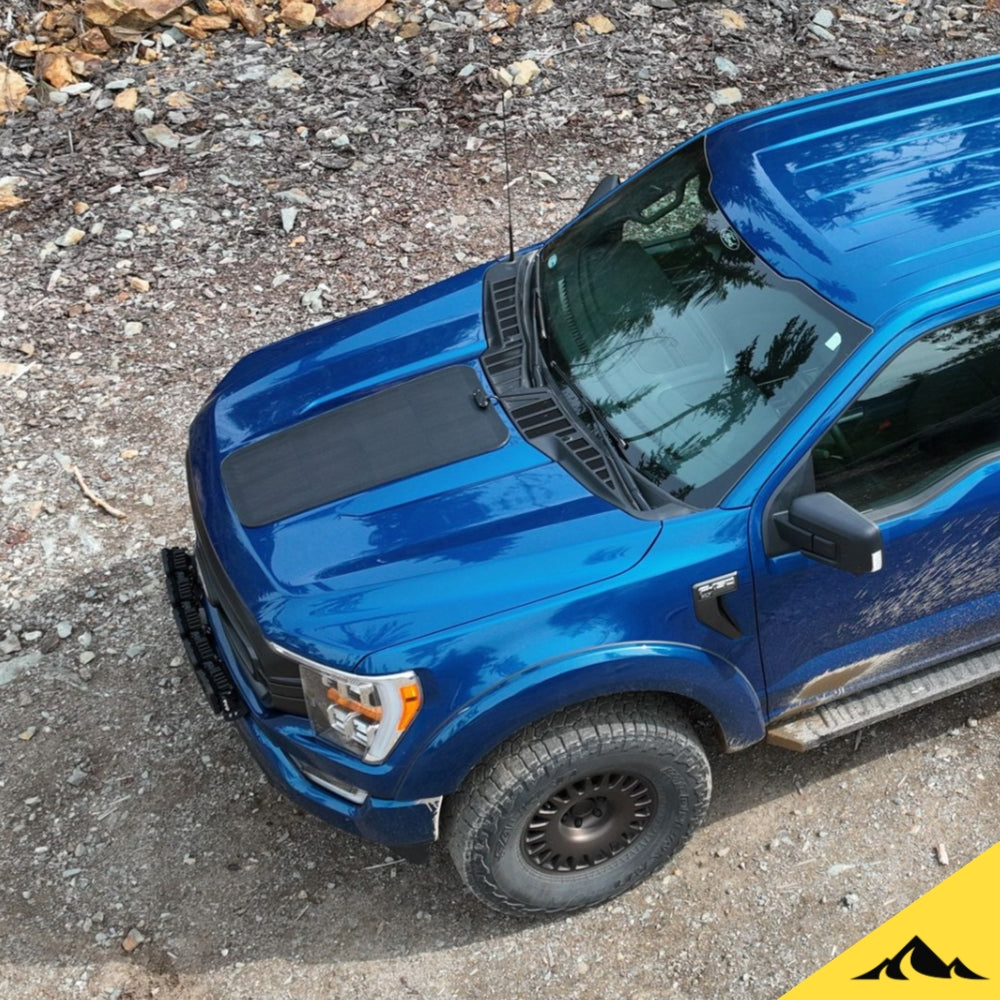 Cascadia 4x4 hood solar panel for 2021 - 2026 ford f150. power your fridge