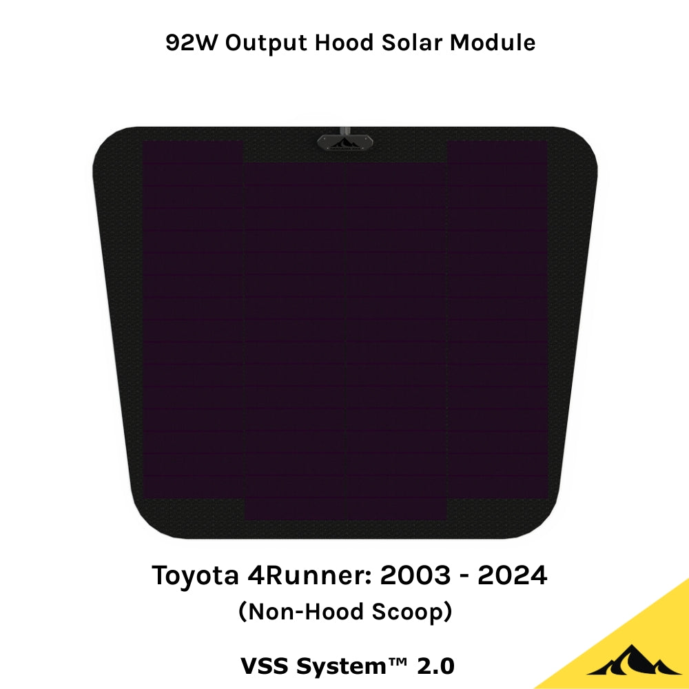 This is the VSS System 2.0 from Cascadia 4x4. This is a flexible 92 watt hood solar module/panel for the toyota 4runner