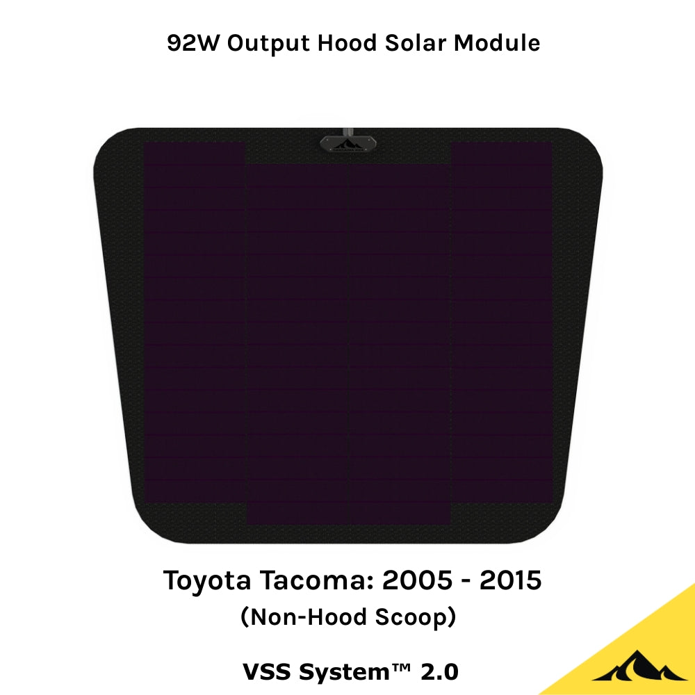 This is the VSS System 2.0 from Cascadia 4x4. This is a flexible 92 watt hood solar module/panel for the Toyota Tacoma 2nd gen.